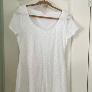 Isaac Mizrahi White Stretch Eyelet Dress With Lining
